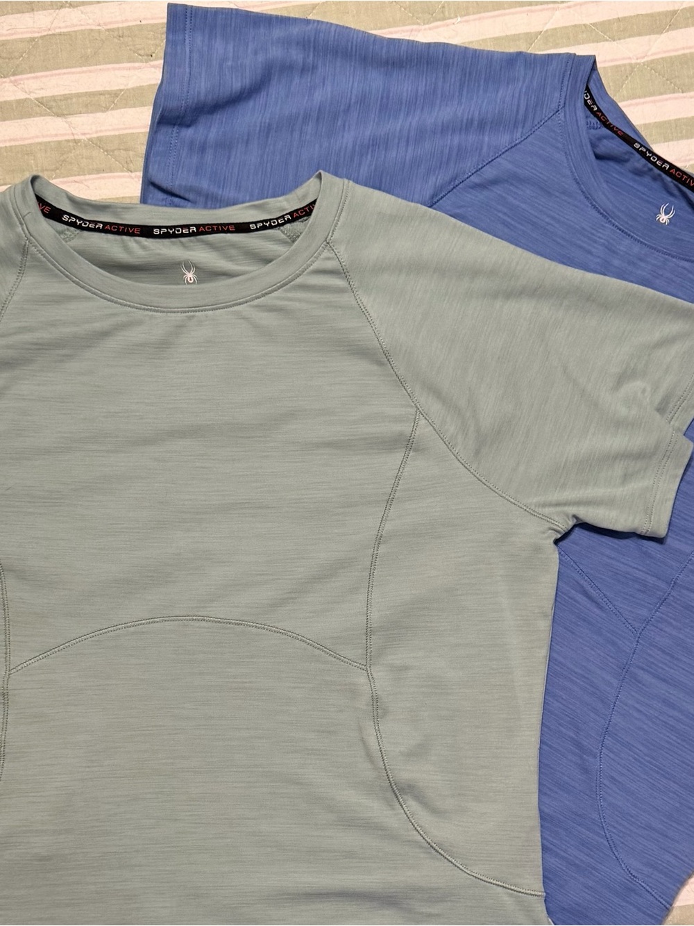 Spyder Women's Short-Sleeve Athletic Crew Tees in Sage Green and Blue
